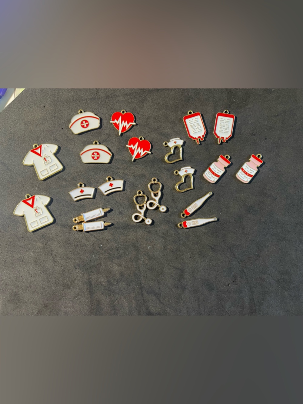20 Nurse RN Medical Enamel Charms Set - White & Red DIY Jewelry Crafts NEW